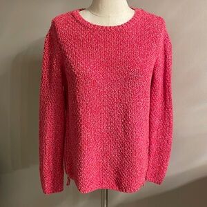 Talbots petites chunky knit sweater cotton 2 zipper sides fuschia wht specks MP